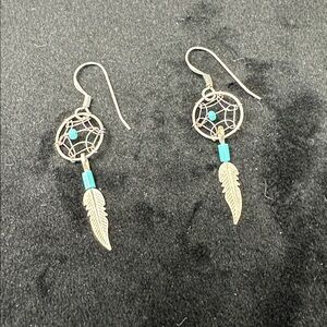 Silver and Blue Dreamcatcher Earrings